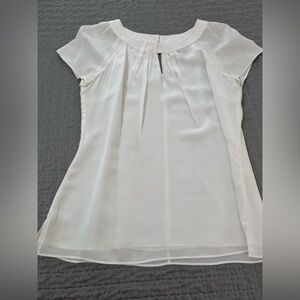 White House Black Market Ivory Short Sleeve Pleated Neck Blouse